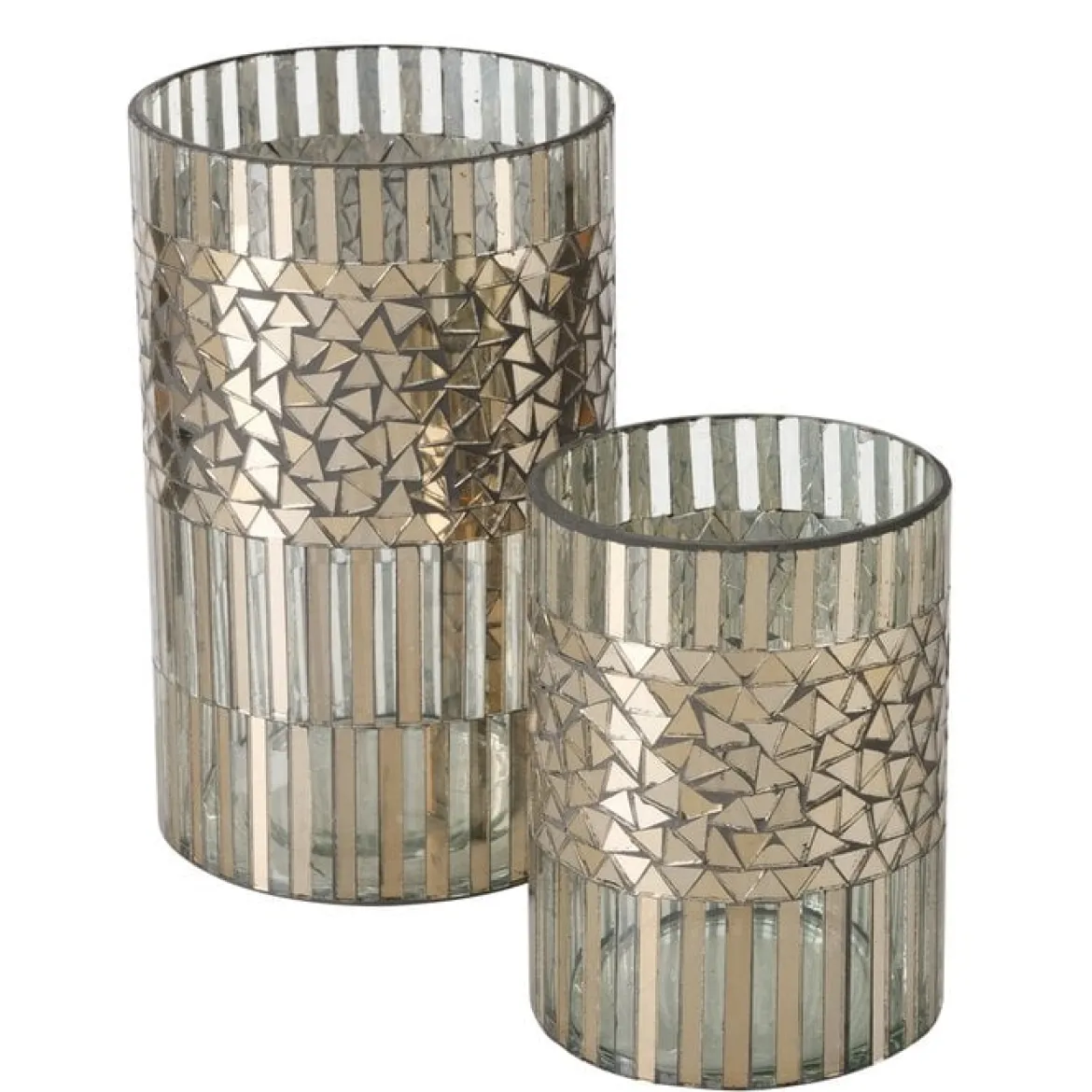 2er Set Windlicht aus Glas Mosaik silber 13,5 und 20cm hoch