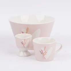 Espresso Tasse aus Porzellan Herz mit Strauß rosa pastell 50ml von der Schreibkram Manufaktur