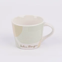 Espresso Tasse aus Porzellan Guten Morgen grafisch pastell weiß mint beige gold 50ml von der Schreibkram Manufaktur