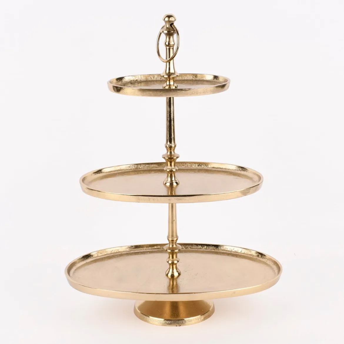 Etagere oval Metall Strukturoberfläche 3stufig Aluminium goldfarbig 36x23x49cm
