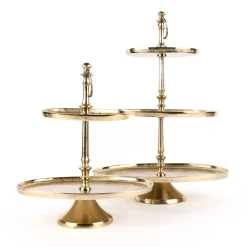 Etagere oval Metall Strukturoberfläche 3stufig Aluminium goldfarbig 36x23x49cm