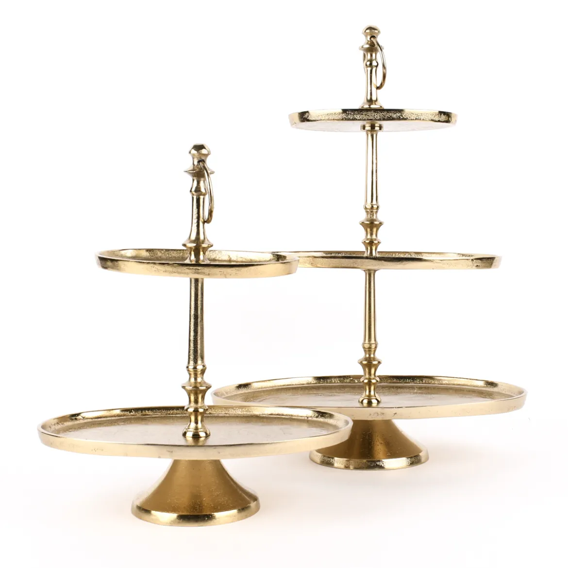 Etagere oval Metall Strukturoberfläche 3stufig Aluminium goldfarbig 36x23x49cm
