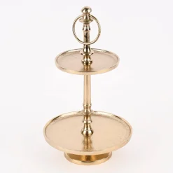 Etagere rund Metall Strukturoberfläche 2stufig Aluminium goldfarbig 19x31cm