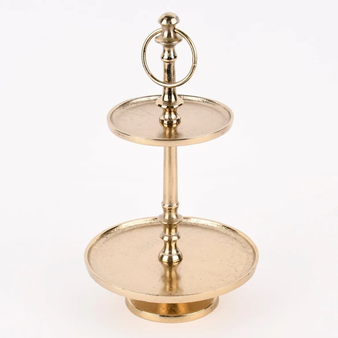 Etagere rund Metall Strukturoberfläche 2stufig Aluminium goldfarbig 19x31cm