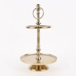 Etagere rund Metall Strukturoberfläche 2stufig Aluminium goldfarbig 19x31cm