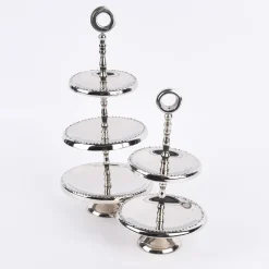 Etagere 2stufig rund Aluminium silberfarbig 13x24cm