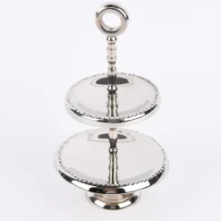 Etagere 2stufig rund Aluminium silberfarbig 13x24cm