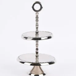 Etagere 2stufig rund Aluminium silberfarbig 13x24cm