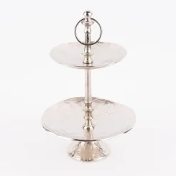 Etagere 2stufig rund strukturierte Oberfläche Metall silberfarbig 22x35cm