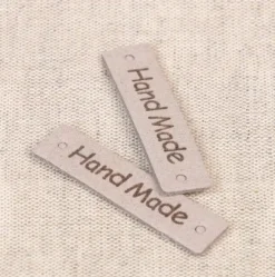 Etikett Label Hand Made hellgrau ca 40x10mm im 8er Pack