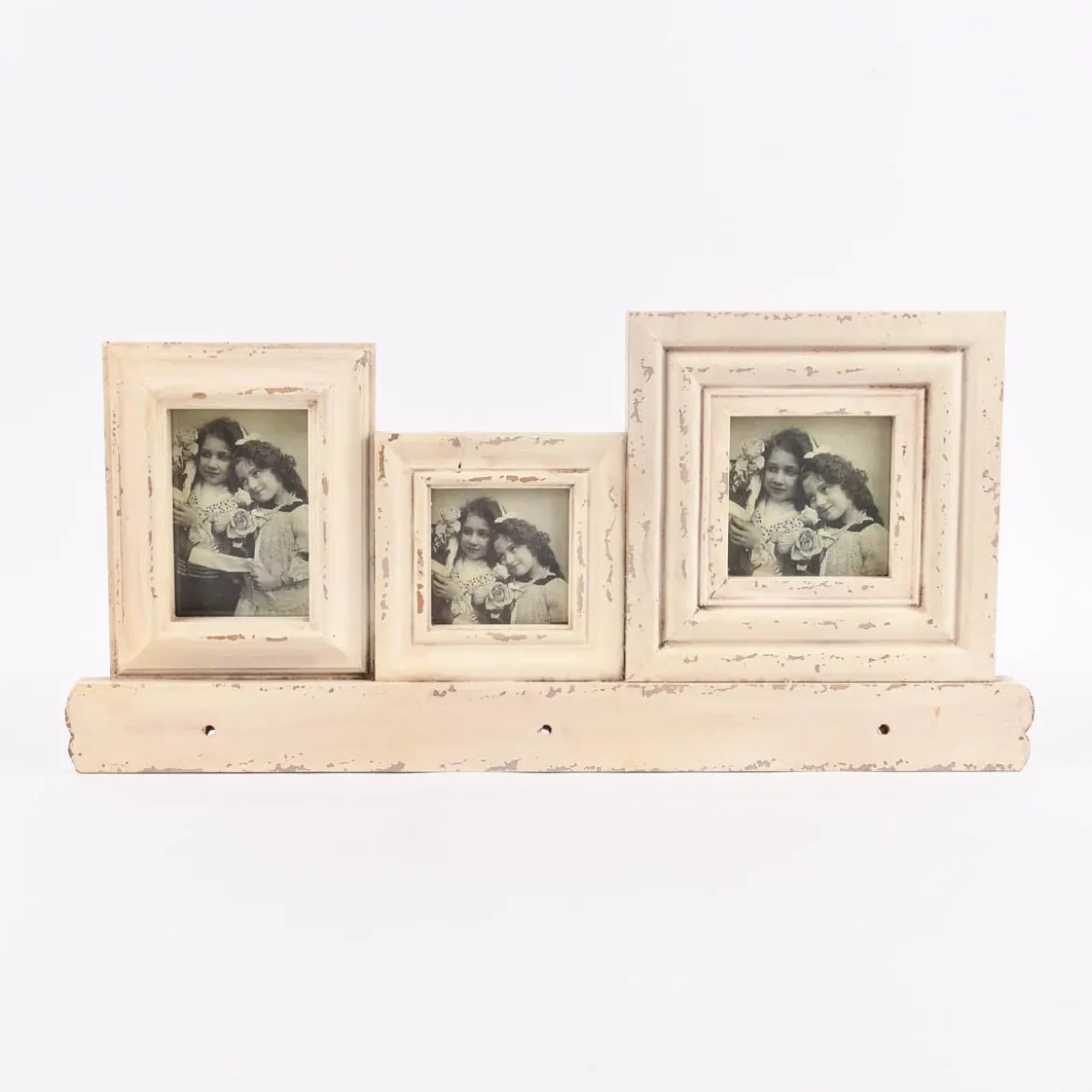 3fach Bilderrahmen mit Hakenleiste Holz Vintage weiß 52,5x25x2cm