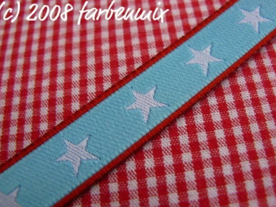Farbenmix Webband Sterneband rot hellblau Breite: 1,2cm