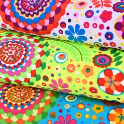 Faschingsstoff Polyester Blumen Herz Punkte rosa bunt 1,5m Breite