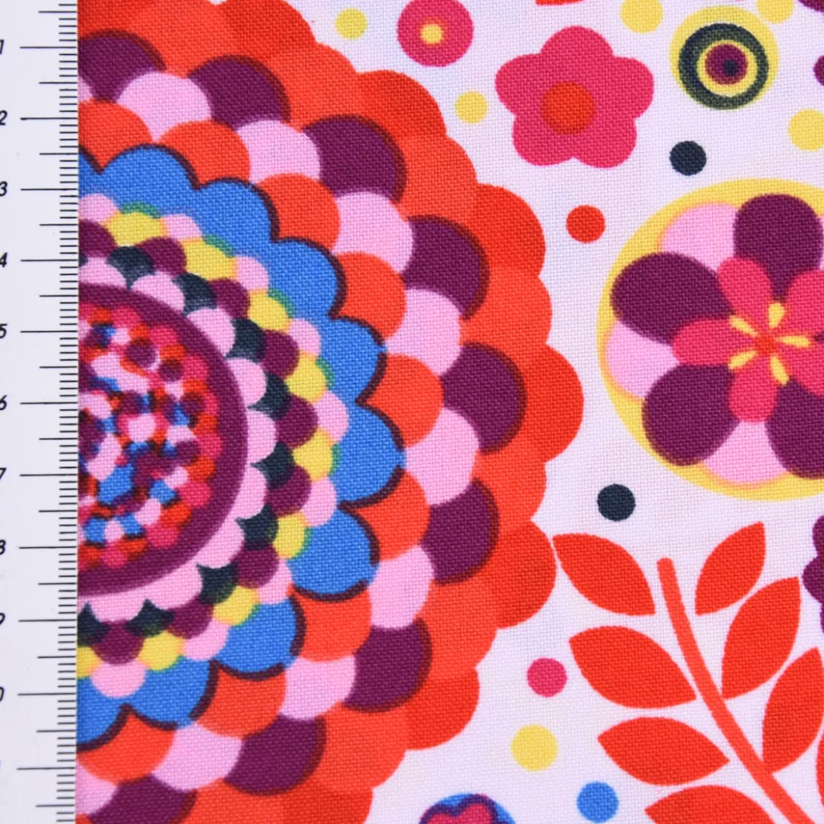 Faschingsstoff Polyester Blumen Herz Punkte rosa bunt 1,5m Breite