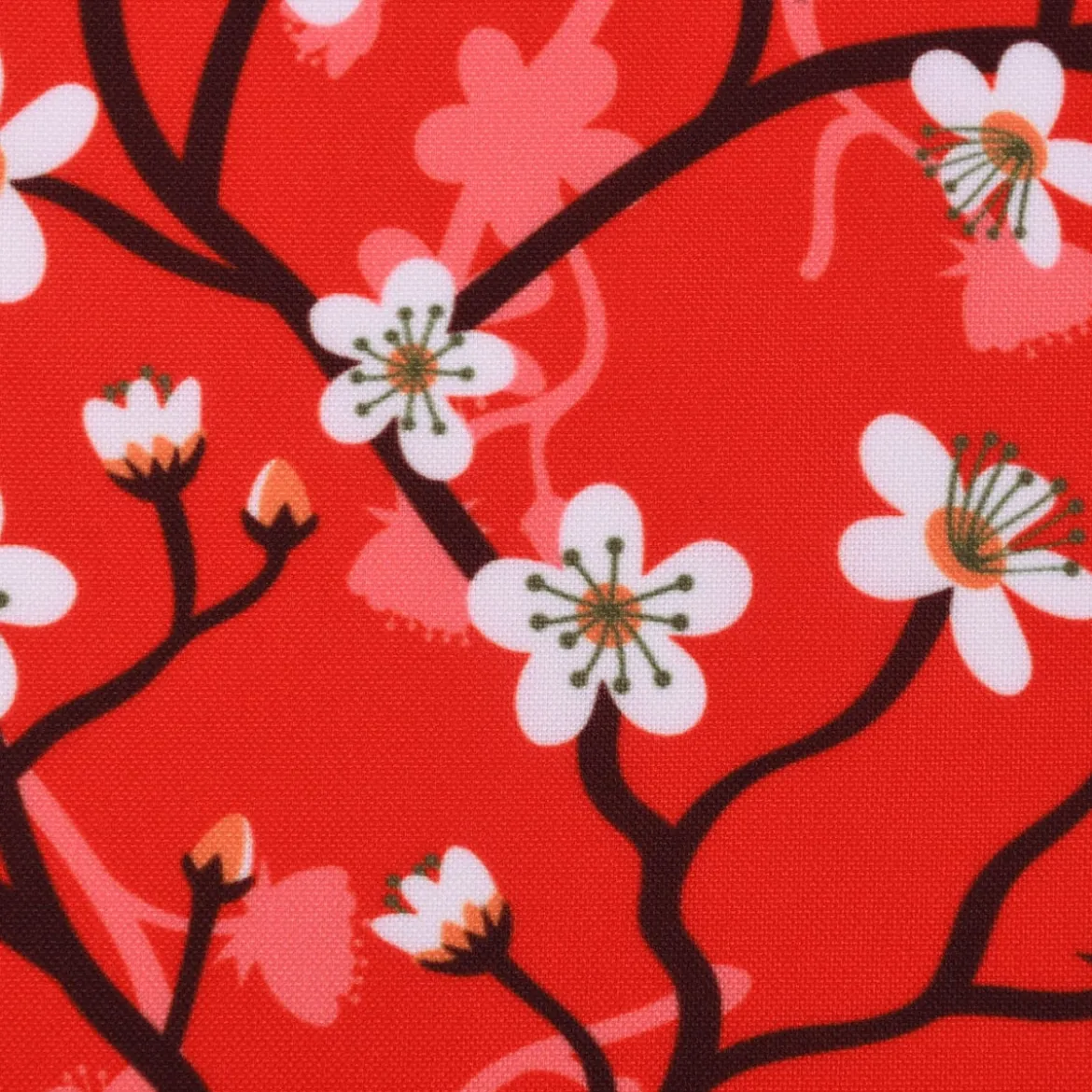 Faschingsstoff Polyester Kirschblütenranken rot 1,5m Breite