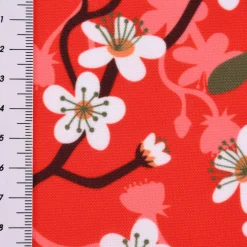 Faschingsstoff Polyester Kirschblütenranken rot 1,5m Breite