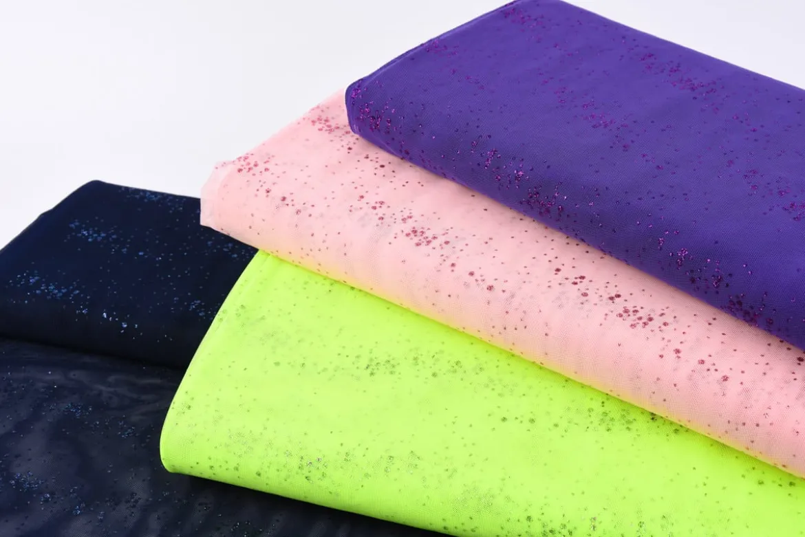 Faschingsstoff Stretch Tüll weich Glitzer einfarbig rosa 1,5m Breite