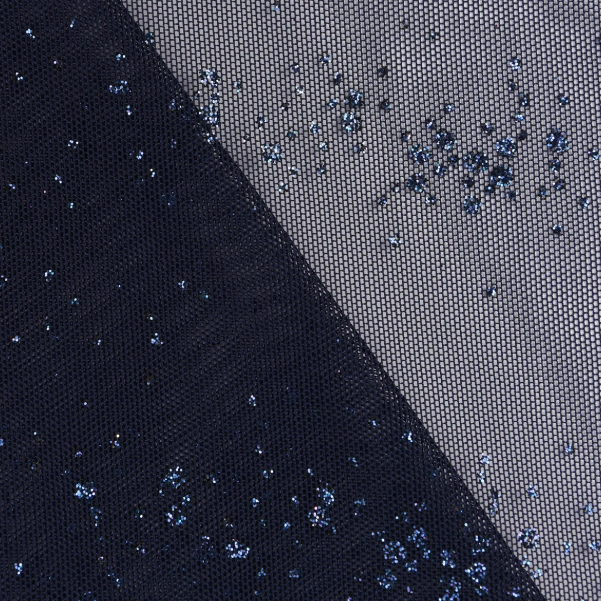 Faschingsstoff Stretch Tüll weich Glitzer einfarbig dunkelblau 1,5m Breite