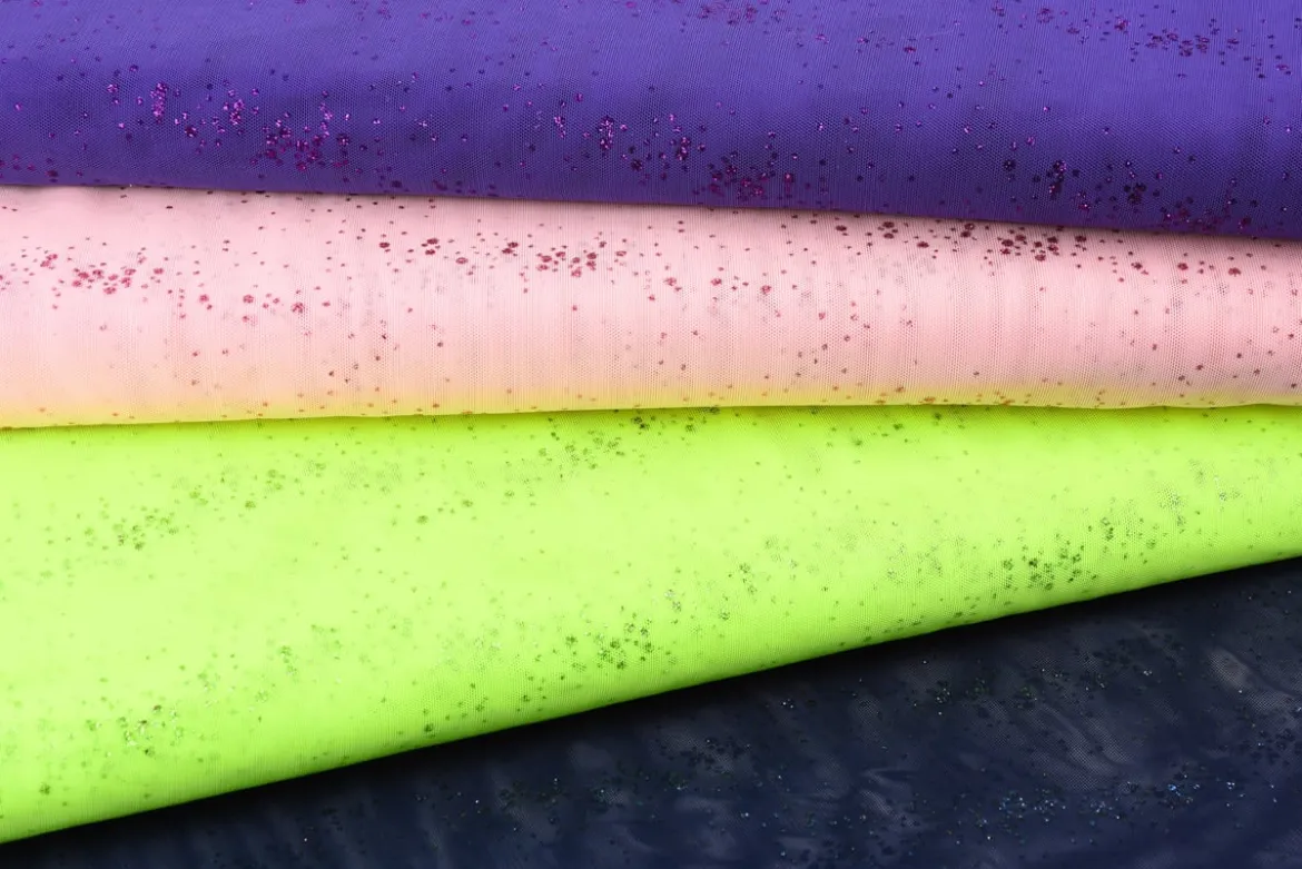 Faschingsstoff Stretch Tüll weich Glitzer einfarbig neongelb 1,5m Breite