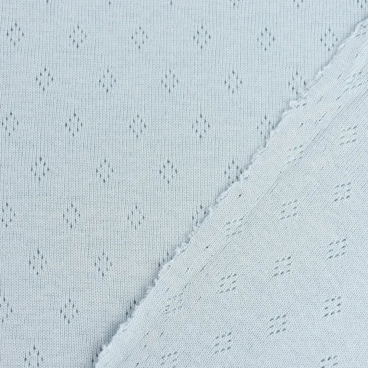 Feinstrick Baumwoll-Jersey Pointoille Lochmuster einfarbig hellblau 1,4m Breite