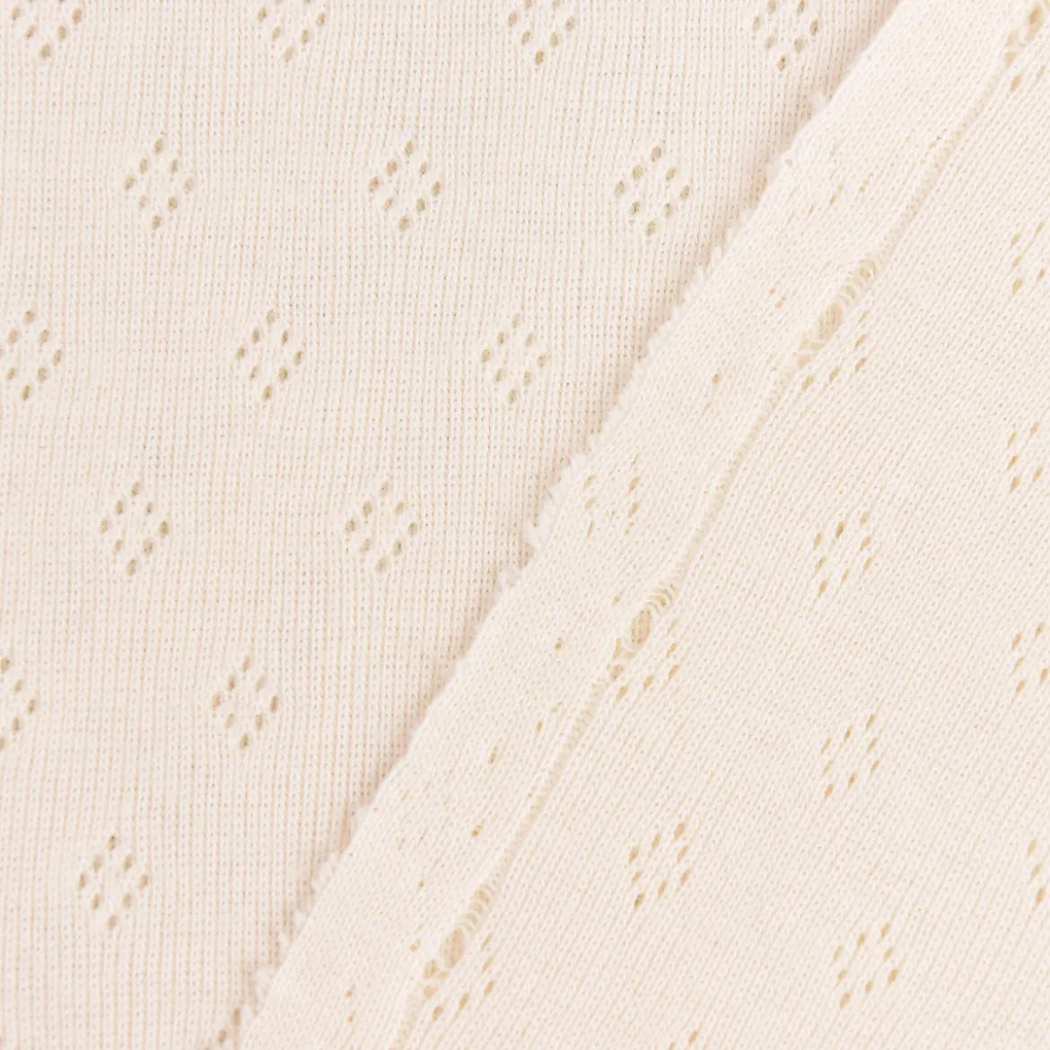 Feinstrick Baumwoll-Jersey Pointoille Lochmuster einfarbig creme
