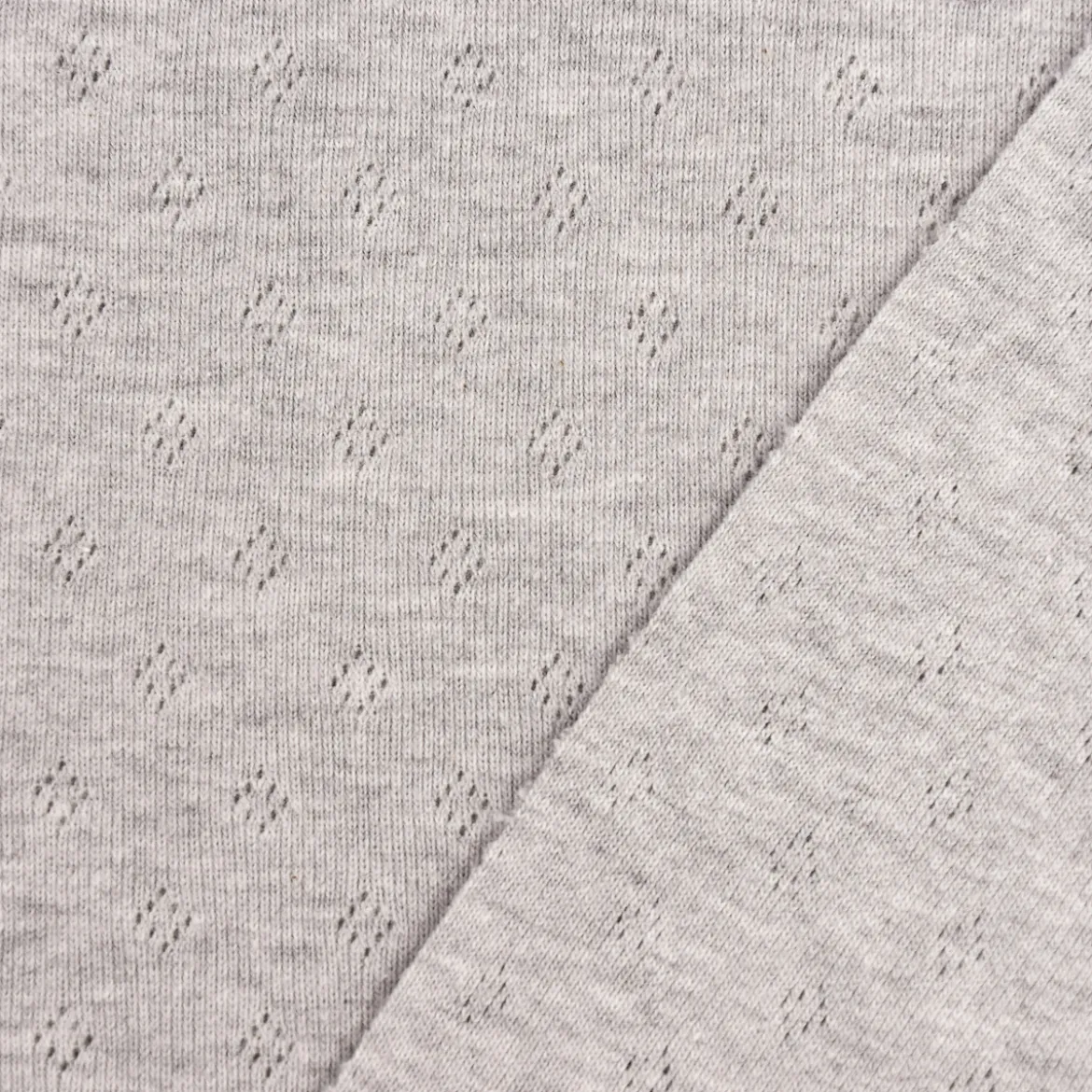 Feinstrickstoff Baumwoll-Jersey Pointoille Lochmuster einfarbig grau meliert 1,4m Breite