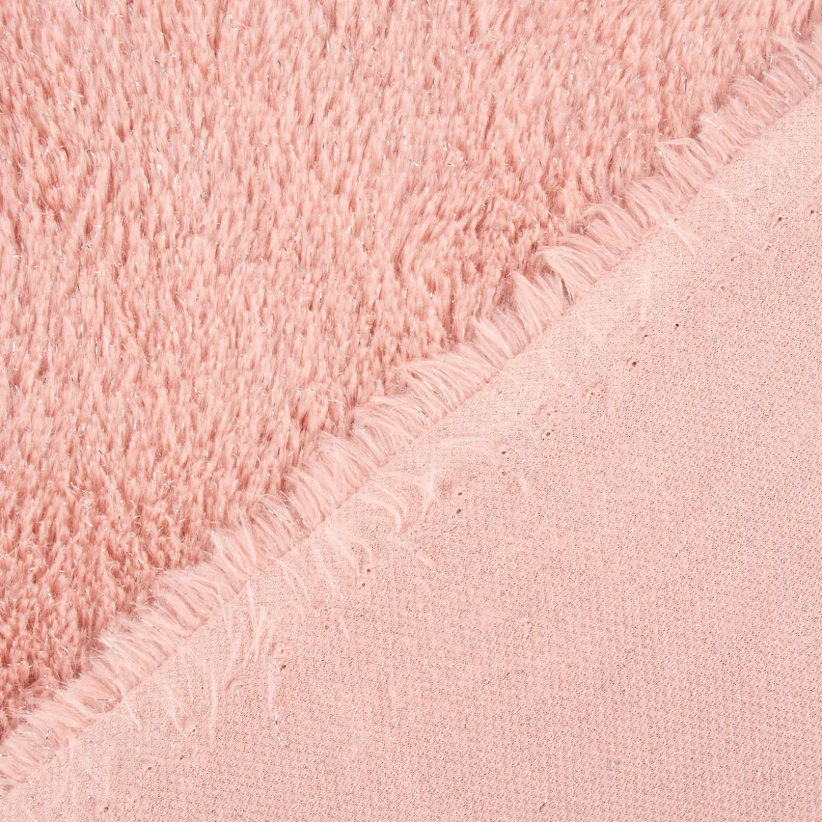 Fellimitat Kunstfell mit Lurex Glitzer rosa silberfarbig 1,5m Breite