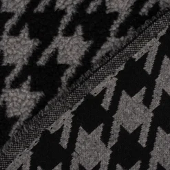Fellimitat Kunstfell Teddyplüsch Hahnentritt grau schwarz 1,45m Breite