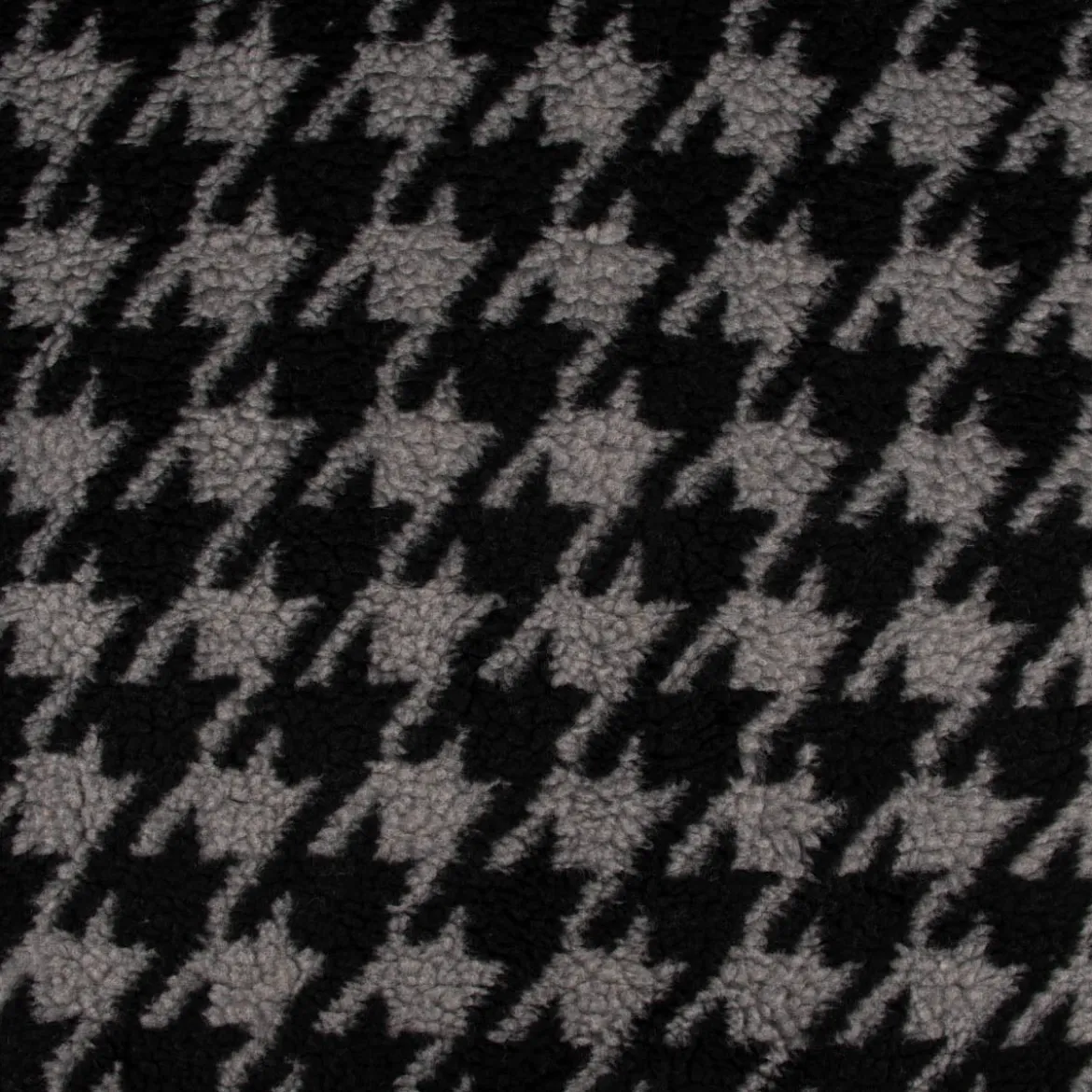 Fellimitat Kunstfell Teddyplüsch Hahnentritt grau schwarz 1,45m Breite