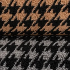 Fellimitat Kunstfell Teddyplüsch Hahnentritt camel schwarz 1,45m Breite