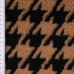 Fellimitat Kunstfell Teddyplüsch Hahnentritt camel schwarz 1,45m Breite