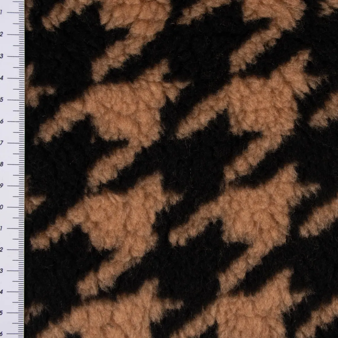 Fellimitat Kunstfell Teddyplüsch Hahnentritt camel schwarz 1,5m Breite