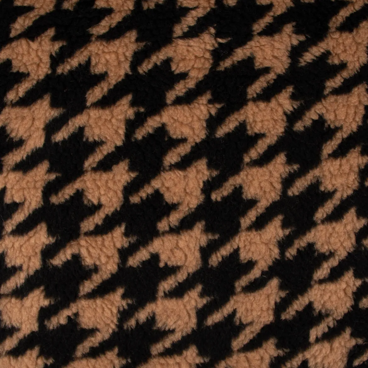 Fellimitat Kunstfell Teddyplüsch Hahnentritt camel schwarz 1,5m Breite