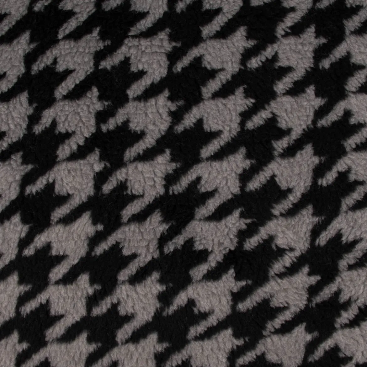 Fellimitat Kunstfell Teddyplüsch Hahnentritt grau schwarz 1,5m Breite