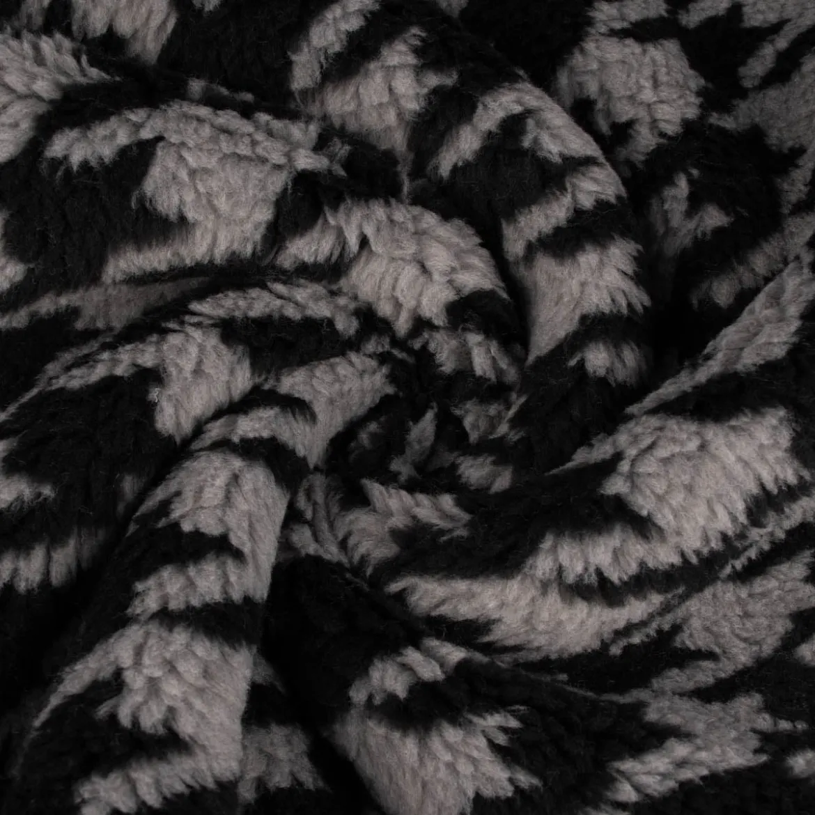 Fellimitat Kunstfell Teddyplüsch Hahnentritt grau schwarz 1,5m Breite