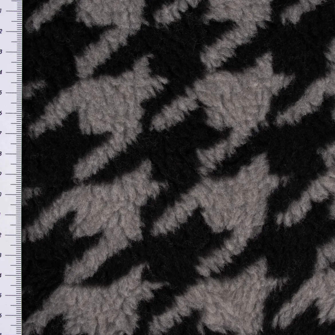 Fellimitat Kunstfell Teddyplüsch Hahnentritt grau schwarz 1,5m Breite