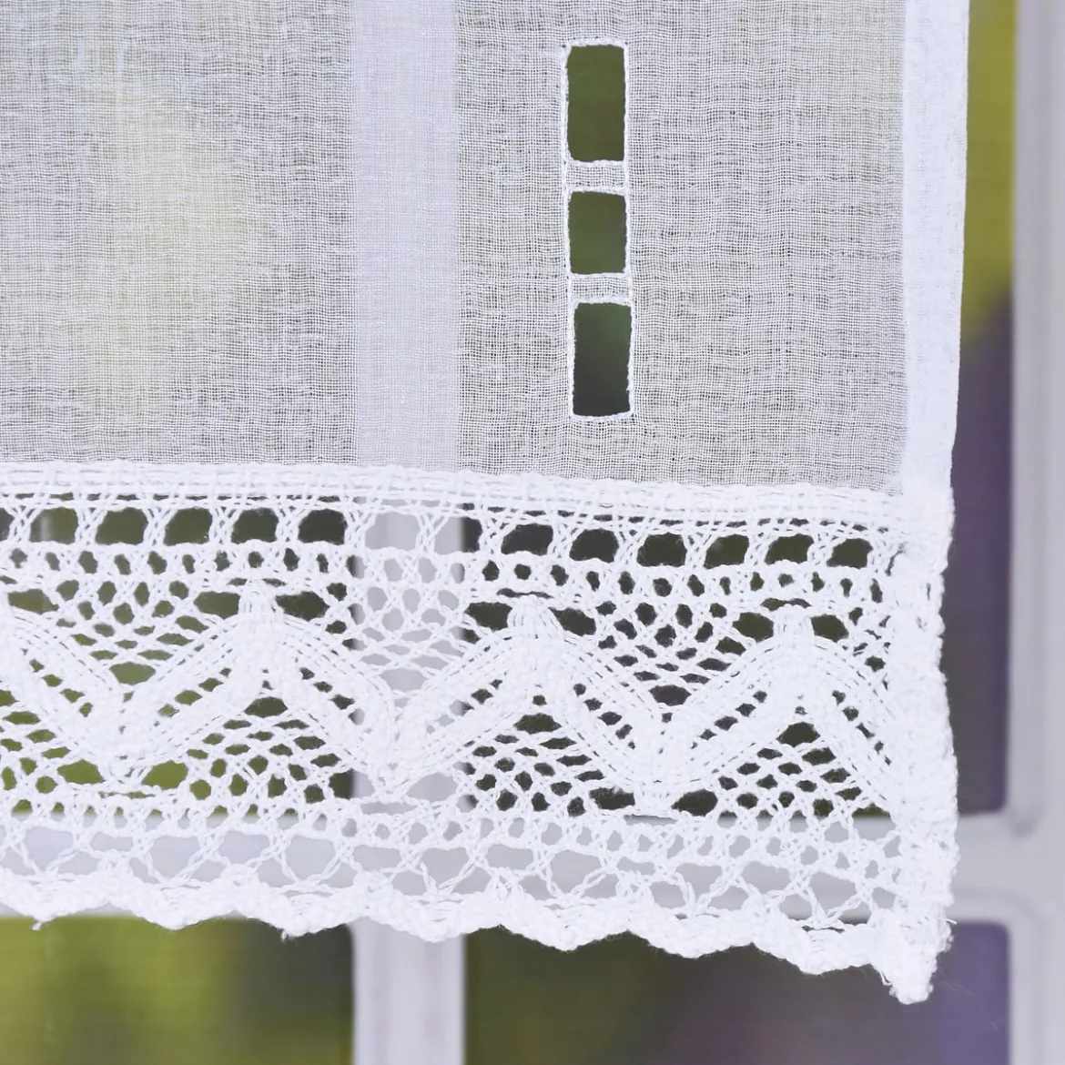 Fensterbehang Scheibengardine Fertiggardine 2er Pack Leinenstruktur Makramee weiß 30x45cm