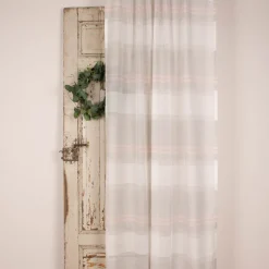 Fertiggardine Bea mit verdeckten Schlaufen Querstreifen weiß grau rosa 140x245cm
