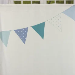 Fertiggardine Fertigschal Flags mit verdeckten Schlaufen Fähnchen und Schiffchen weiß blau 140x245cm