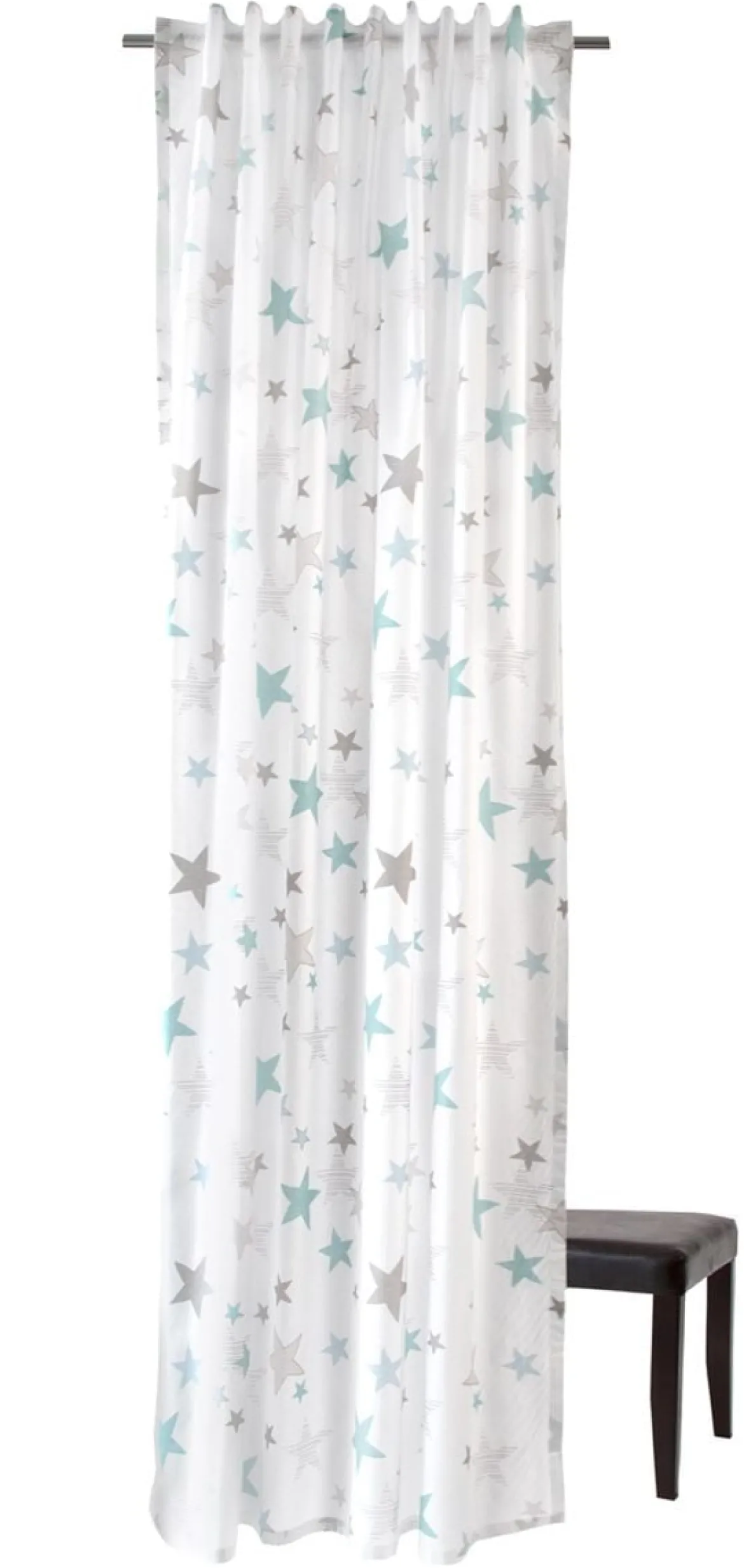 Fertiggardine Fertigschal Stars Sterne mit verdeckten Schlaufen weiß türkis grau 140x245cm