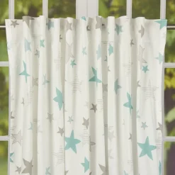 Fertiggardine Fertigschal Stars Sterne mit verdeckten Schlaufen weiß türkis grau 140x245cm