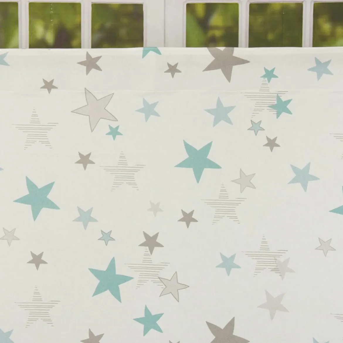 Fertiggardine Fertigschal Stars Sterne mit verdeckten Schlaufen weiß türkis grau 140x245cm