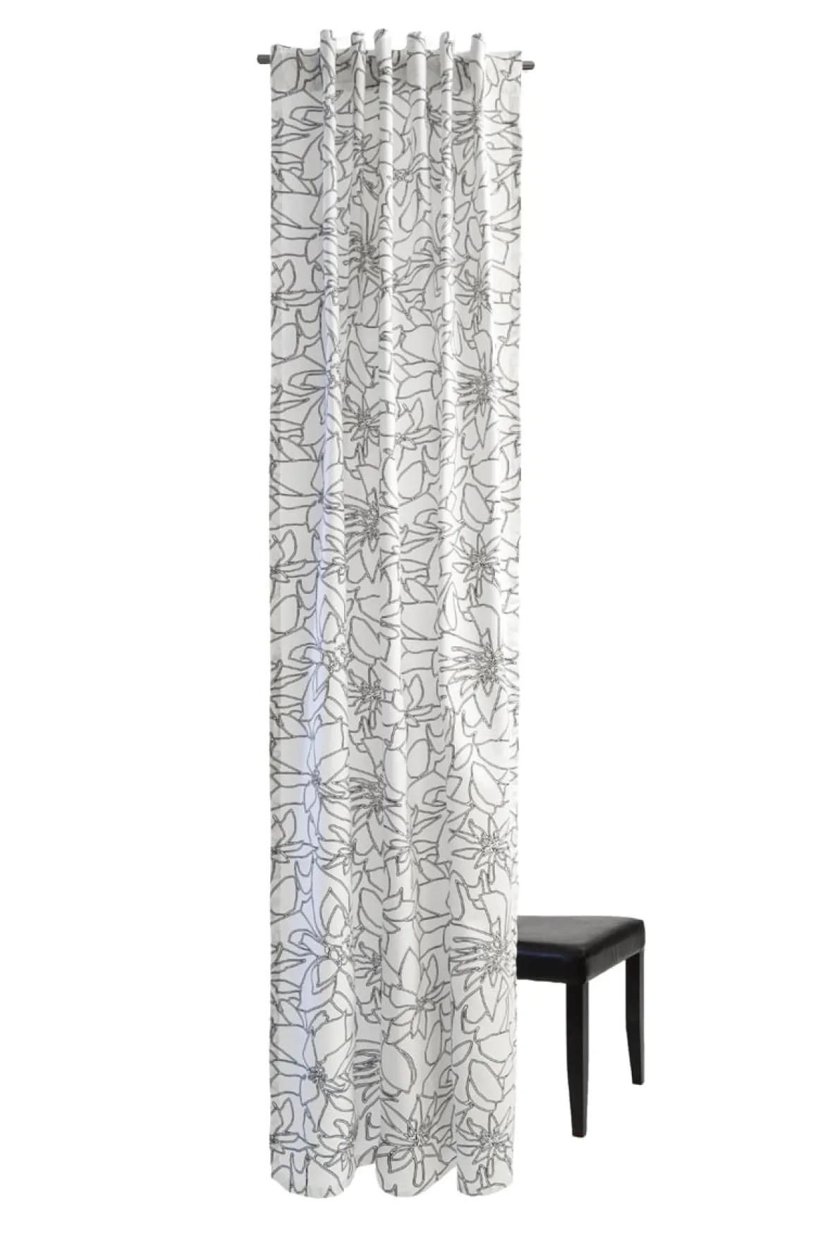 Fertiggardine mit verdeckten Schlaufen Aural by Finlayson Blumen weiß schwarz 140x245m