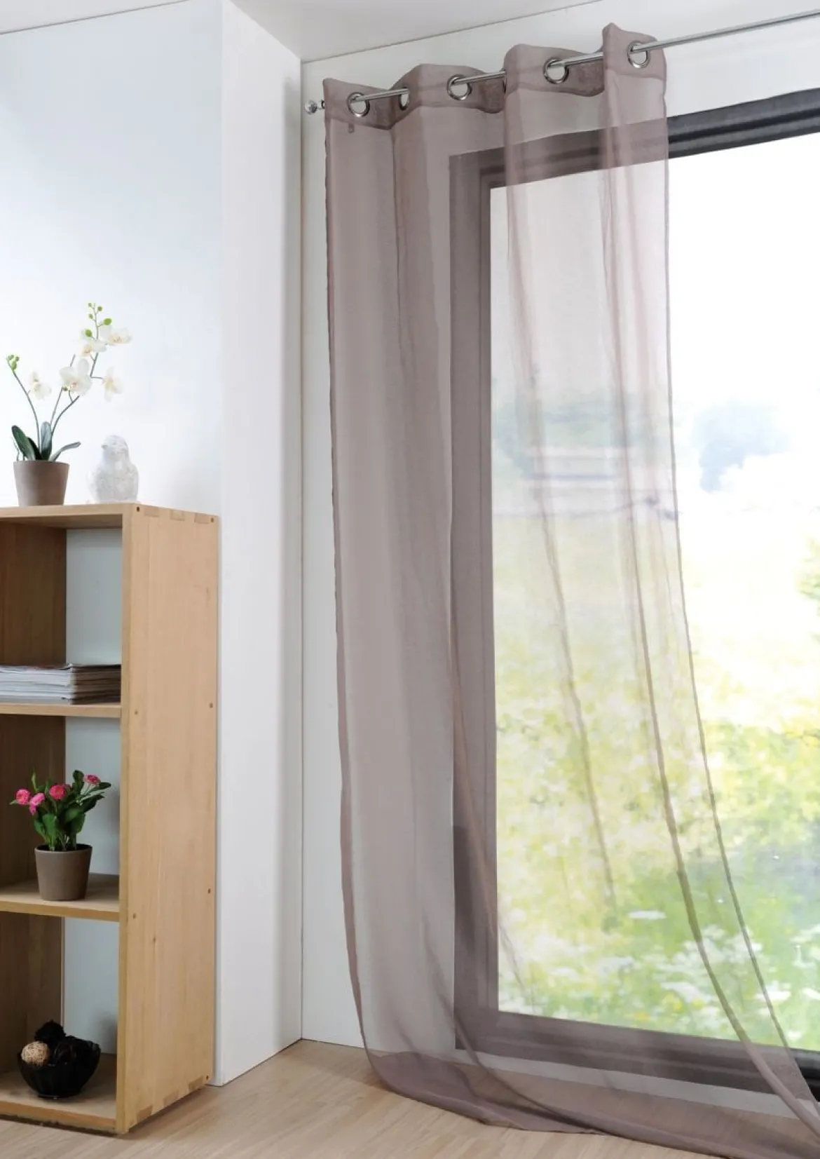 Fertiggardine Ösengardine einfarbig Voile Struktur braun 135x260cm