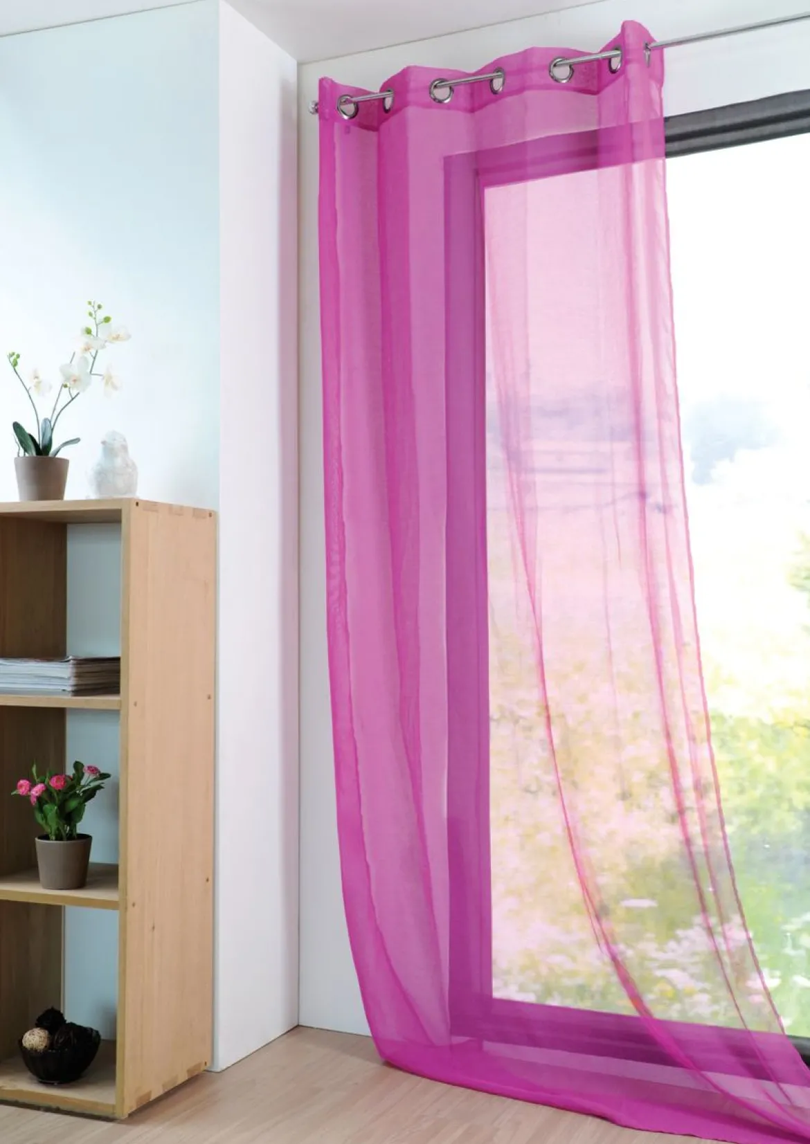 Fertiggardine Ösengardine einfarbig Voile Struktur beere 135x260cm