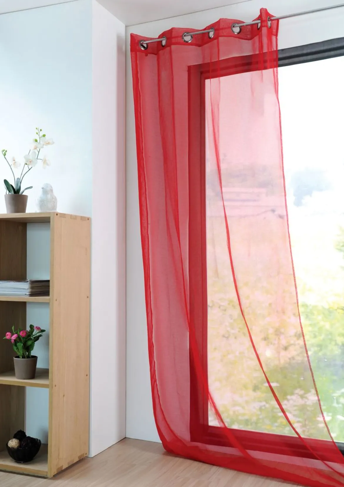 Fertiggardine Ösengardine einfarbig Voile Struktur rot 135x260cm
