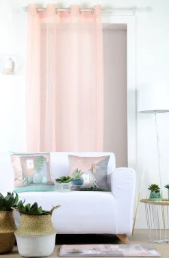 Fertiggardine Ösengardine Häkelgardine Blumen Gitter rosa 140x260cm