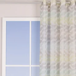 Fertiggardine Ösengardine Leinenoptik mit farbigem Wellenmuster weiß grün grau 140x245cm