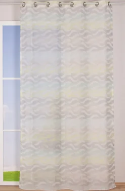 Fertiggardine Ösengardine Leinenoptik mit farbigem Wellenmuster weiß grün grau 140x245cm