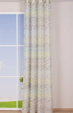 Fertiggardine Ösengardine Leinenoptik mit farbigem Wellenmuster weiß grün grau 140x245cm